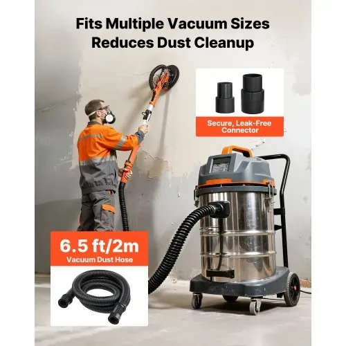 VEVOR Trockenbauschleifer 850 W, Deckenschleifer mit 255 mm Schleifteller, Langhalsschleifer mit 800–1700 U/min Drehzahl, Doppelwandiger LED, Ausziehbarem Griff, 15 Schleifscheiben, Staubschlauch – Bild 5