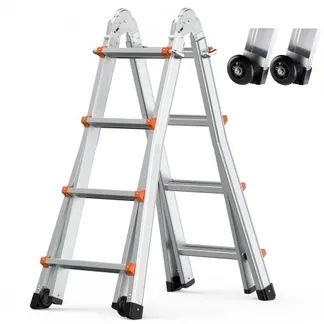 VEVOR Teleskopleiter mit A-Rahmen, 4670 mm, kompakte Aluminium-Ausziehleiter, multifunktionale, tragbare, zusammenklappbare Wohnmobilleiter, Teleskopleiter für Hausaufgaben, Treppen, Innen- und Außendächer, 150 kg Tragkraft VEVOR Teleskopleiter mit A-Rahmen, 4670 mm, kompakte Aluminium-Ausziehleiter, multifunktionale, tragbare, zusammenklappbare Wohnmobilleiter, Teleskopleiter für Hausaufgaben, Treppen, Innen- und Außendächer, 150 kg Tragkraft