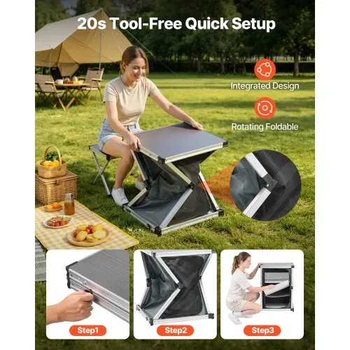 VEVOR Klappbare Campingküche, Tragbarer Campingschrank mit 3 Ablagefächern, Außentasche & MDF-Tischplatte bis 30 kg Tragkraft, Küchenstation für Picknick, Grillen, Partys, Camping & Wohnmobilreisen – Bild 2