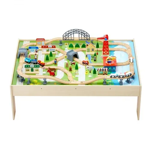 VEVOR Holz Aktivitätstisch, 120-teilig, mit zusammenklappbarem Aufbewahrungsbehälter, 3-in-1-Eisenbahn-Set zum Spielen, Malen, Lesen, Essen, kreatives Spielzeug-Set für Kinder ab 3 Jahren – Bild 10