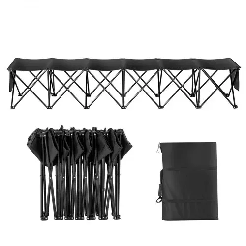 VEVOR Tragbare Klappbank, 6 Sitze, faltbare Seitenbank, Outdoor-Campingbankstühle mit Tragetasche, Mannschaftssport-Seitenbank für Fußball, Camping, Angeln, kein Zusammenbau nötig, sofortige Sitzgelegenheit, schwarz – Bild 8