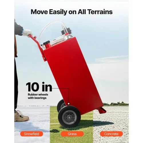 VEVOR 114 L Kraftstofftrolley, max. Durchfluss 32L/min, Dieseltank mit elektrischer Pumpe, Benzinkanister mit 2 Rädern & 3 m Schlauch, Gasbehälter für ATV, Auto, Rasenmäher, Boot, Motorrad, Rot – Bild 5