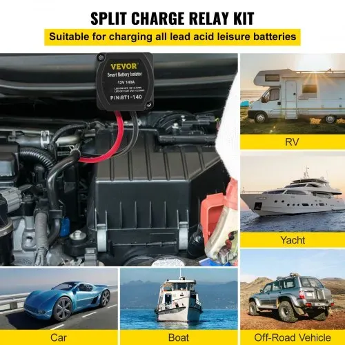 VEVOR Doppelbatterie Trennrelais 12 V Split Charge Kit, 140 A spannungsempfindliches Relais Set -30-105 ℃, automatisches Ladegerät & 2 m Kabel Set für Lastwagen, Wohnmobil, Werkstatt, Auto & Schiff VEVOR Doppelbatterie Trennrelais 12 V Split Charge Kit, 140 A spannungsempfindliches Relais Set -30-105 ℃, automatisches Ladegerät & 2 m Kabel Set für Lastwagen, Wohnmobil, Werkstatt, Auto & Schiff