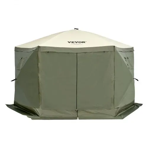 VEVOR Pop-Up-Pavillonzelt, Pop-Up-Zelt mit 6-seitigem Baldachin, Sonnenschutz mit 6 abnehmbaren Sichtschutz-Windtüchern und Netzfenstern, 12 x 12 Fuß, Schnellaufbau-Zelt mit Moskitonetz, Armeegrün – Bild 10