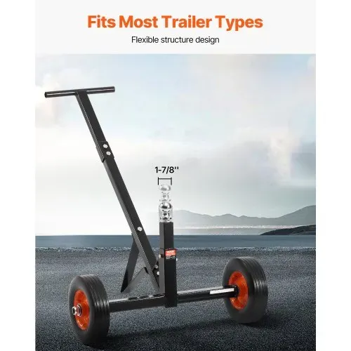 VEVOR Rangierhilfe Anhänger, Anhängerwagen, 272 kg Stützlast, 42 & 56cm einstellbare Höhe, 47,3mm Kupplungskugel, 254 mm Vollgummireifen, zum Bewegen von Wohnmobil-Bootsanhängern – Bild 2