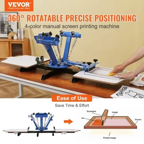 VEVOR Siebdruckpresse T-Shirt Siebdruckmaschine 4 Farben + 2 Stationen, T-Shirtpresse, Hitzepresse Transferpresse DIY Ausrüstung Drucker, Textildruck Kleidung, Kissenbezüge, Gepäckstücke usw. VEVOR Siebdruckpresse T-Shirt Siebdruckmaschine 4 Farben + 2 Stationen, T-Shirtpresse, Hitzepresse Transferpresse DIY Ausrüstung Drucker, Textildruck Kleidung, Kissenbezüge, Gepäckstücke usw.