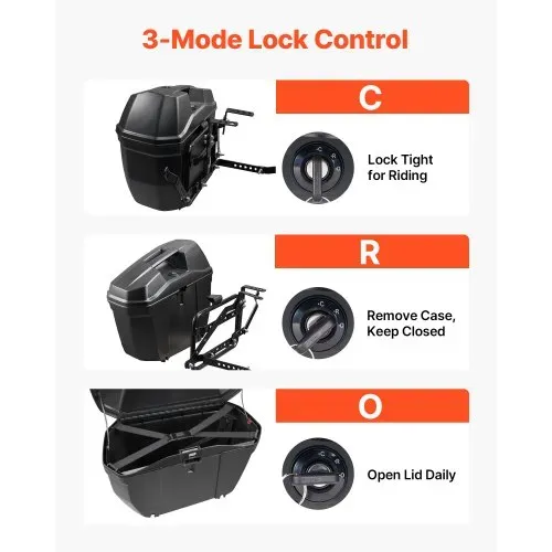 VEVOR Motorrad-Seitenkoffer 2 x 23 L mit Halterungen aus ABS, Schwarze Seitencase mit 3-Stufen-Verriegelung, Roten Reflektoren, Sicherheitsschlössern und Schlüsseln, IPX4-Spritzwasserschutz – Bild 4