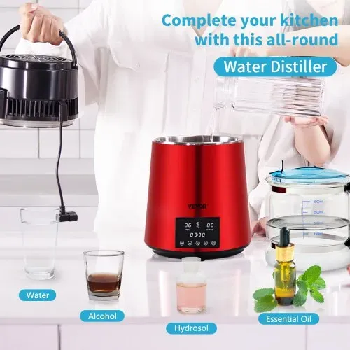VEVOR Wasser Destillierer 1L/Std. 750 W Wasserdestilliergerät Destilliertes Wasser Edelstahl Distilleranlage, Rot Wasserdestillierapparat Borosilikatglas-Kanne Reinwasser Destillieren für Haushalt VEVOR Wasser Destillierer 1L/Std. 750 W Wasserdestilliergerät Destilliertes Wasser Edelstahl Distilleranlage, Rot Wasserdestillierapparat Borosilikatglas-Kanne Reinwasser Destillieren für Haushalt