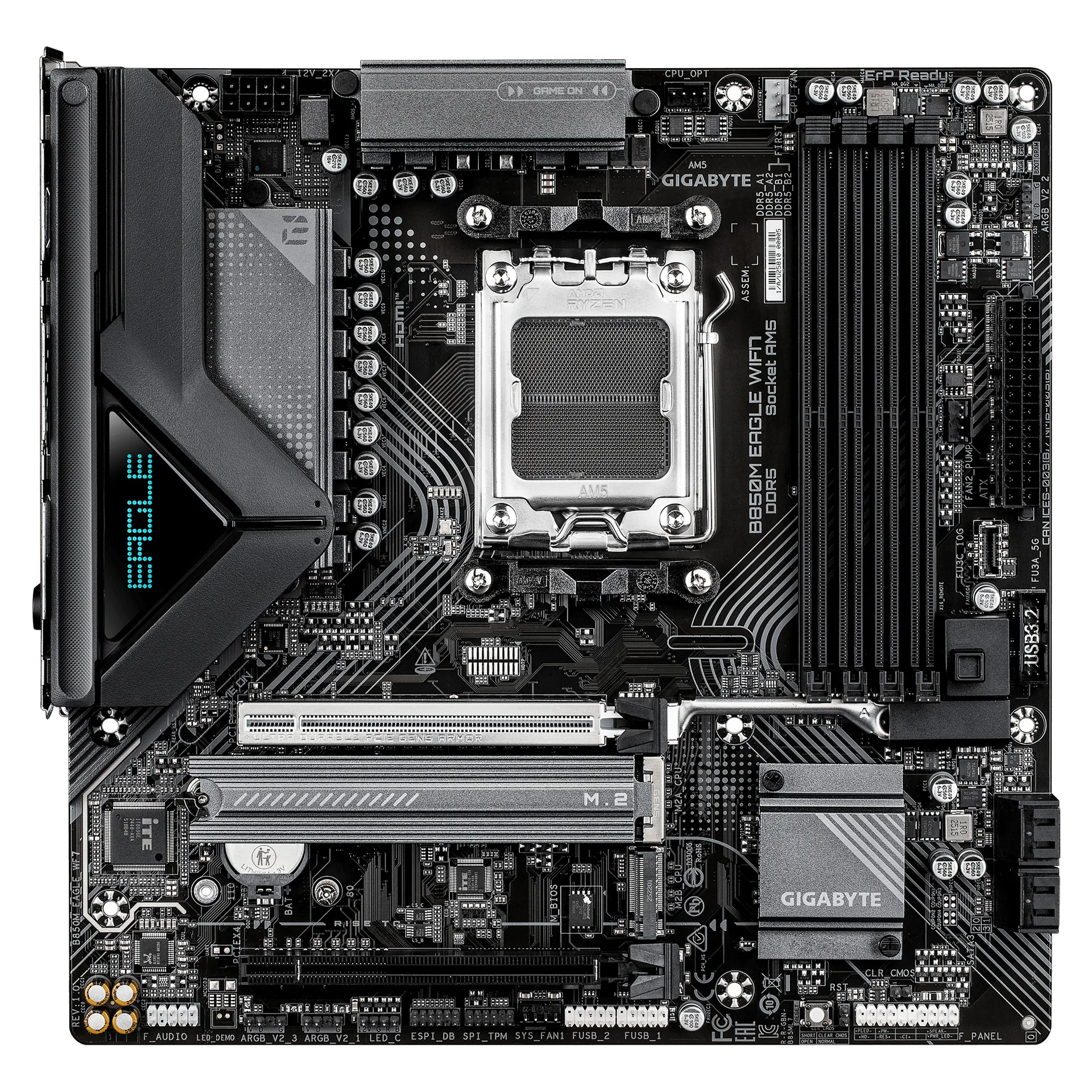 GIGABYTE B850M EAGLE WIFI7 Mainboard – AMD Ryzen 9000 Series CPUs, digitales 8+2+2-Phasen-VRM, bis zu 8200 MHz DDR5 (O.C.), 1× PCIe-5.0-M.2 + 1× PCIe-4.0-M.2, Wi-Fi 7, 2.5-GbE-LAN, USB 3.2 Gen 2 – Bild 2