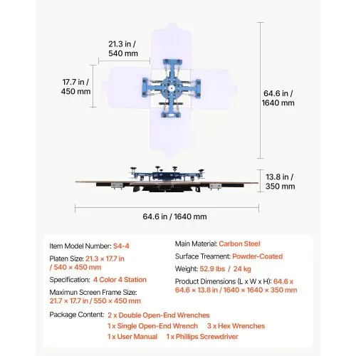 VEVOR Siebdruckmaschine 4-Farben 4-Stationen-Siebdruckpresse 540x450 mm, 360° Drehbar Präzise Positionierung Pulverbeschichteter Kohlenstoffstahl für T-Shirt-DIY, Heim- & Gewerbekunden – Bild 6