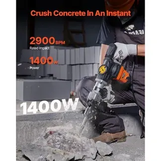 VEVOR Hochleistungs-Betonbrecher Abbruchhammer 1400 W, 19 J Schlagkraft Elektroabbruchhammer, Bohrhammer Betonhammer Stemmhammer 2900 BPM, inkl. Spitzmeißel, Flachmeißel, für Schiefer, Beton usw. VEVOR Hochleistungs-Betonbrecher Abbruchhammer 1400 W, 19 J Schlagkraft Elektroabbruchhammer, Bohrhammer Betonhammer Stemmhammer 2900 BPM, inkl. Spitzmeißel, Flachmeißel, für Schiefer, Beton usw.