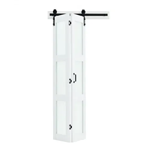 VEVOR Faltbare Schiebetür im Scheunentor-Stil 914x2134 mm, Falttür aus MDF + Gehärtetem Glas, mit Beschlagsatz, Platzsparendes Design, Vormontierte Paneele für Schlafzimmer Wohnzimmer Weiß – Bild 8