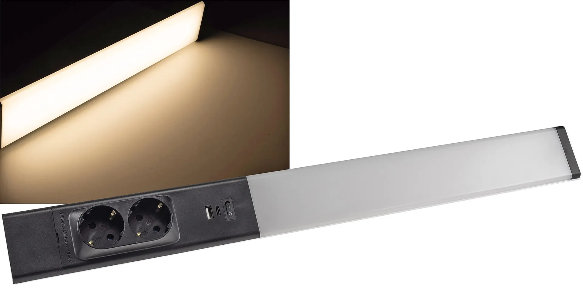 LED Unterbauleuchte „Arusha“ schwarz USB A+C PD, 60cm, Licht warmweiß LED Unterbauleuchte „Arusha“ schwarz USB A+C PD, 60cm, Licht warmweiß