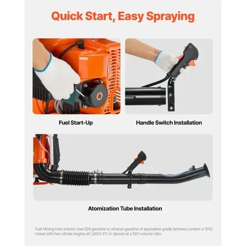 VEVOR Rucksack-Nebelsprühgerät, 63 cc, 3 PS-Motor, gasbetriebener Nebelsprüher mit 16 L-Tank, Pulver- & Flüssigkeitsnebelsystem, für Gartenarbeit & Landwirtschaft, Gemüsegewächshäuser – Bild 5