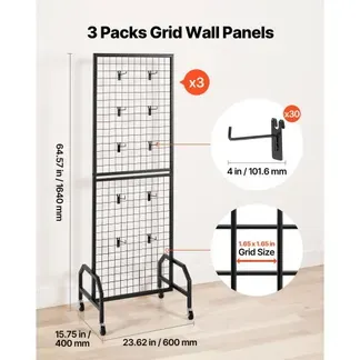 VEVOR Gitterwandpaneele Gitterwand 60 x 164 cm 3 Stk. rollbarer Präsentationsständer mit 30 Haken, Präsentationsregale aus Karbonstahl, Kunstausstellungsregal für Dekoration Lagerung Schwarz VEVOR Gitterwandpaneele Gitterwand 60 x 164 cm 3 Stk. rollbarer Präsentationsständer mit 30 Haken, Präsentationsregale aus Karbonstahl, Kunstausstellungsregal für Dekoration Lagerung Schwarz