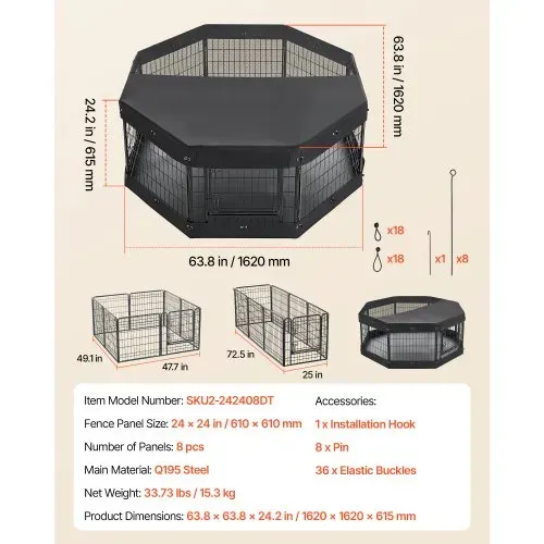 VEVOR Welpenauslauf Metall Welpenlaufstall 61 cm 8-tlg. Deckel & Bodenmatte, Spielplatz für Kleine Hunde Katzen & Andere Kleintiere Faltbar Durch die Verschiedenen Formen Vielfältig Einsetzbar – Bild 6