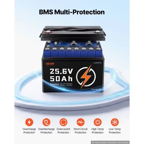 VEVOR LiFePO4 Batterie 24 V 50 Ah 50 A Lithiumbatterie mit Bluetooth BMS, Geeignet für Wohnmobile Campingwagen Solarenergiespeicher und Elektromotoren, 20-29,2 V DC, Niedertemperaturschutz, 1280 Wh – Bild 5