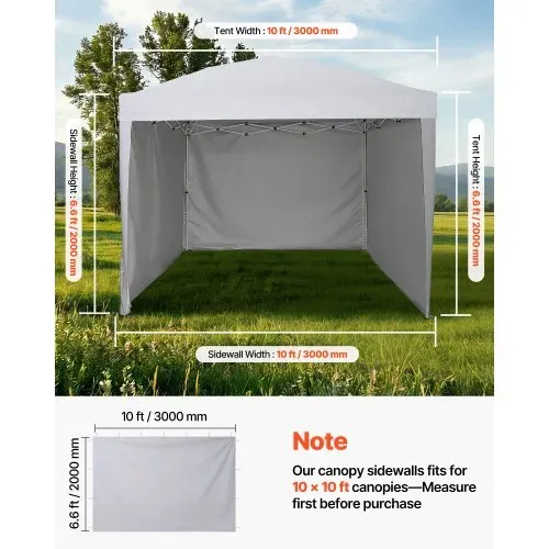 VEVOR 3x Seitenwände für Pavillon, Seitenteile für 3 x 3 m Faltpavillon, Wasserfeste Seitenplanen mit Sonnenschutz PU-Beschichtung, Seitenwand mit Reißverschluss für Outdoor-Events Marktstände, Weiß – Bild 2