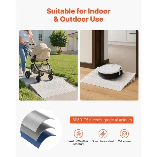 VEVOR Türschwellenrampe, 677x865x138 mm, Rollstuhlrampe aus Aluminiumlegierung mit einer Tragkraft von 360 kg, Bordsteinrampen für Heimtreppen für Rollstühle Roller Gehhilfen Fahrräder Dreiräder – Bild 3