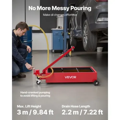 VEVOR Ölablasswanne mit niedrigem Profil, 75,7 L, mit manueller Pumpe, 2,2 m Schlauch & T-Klappgriff, auslaufsicher & korrosionsbeständig, für Autos, SUVs, LKWs, Geländefahrzeuge, rot VEVOR Ölablasswanne mit niedrigem Profil, 75,7 L, mit manueller Pumpe, 2,2 m Schlauch & T-Klappgriff, auslaufsicher & korrosionsbeständig, für Autos, SUVs, LKWs, Geländefahrzeuge, rot
