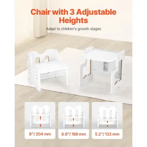 VEVOR Montessori Tisch Stuhlset Kleinkindertischset (mit Tafel) aus Holz für 1–5-Jährige, höhenverstellbarer Aktivitätstisch Spieltisch für Kinder, ideal zum Lesen Essen Spielen – Weiß – Bild 2