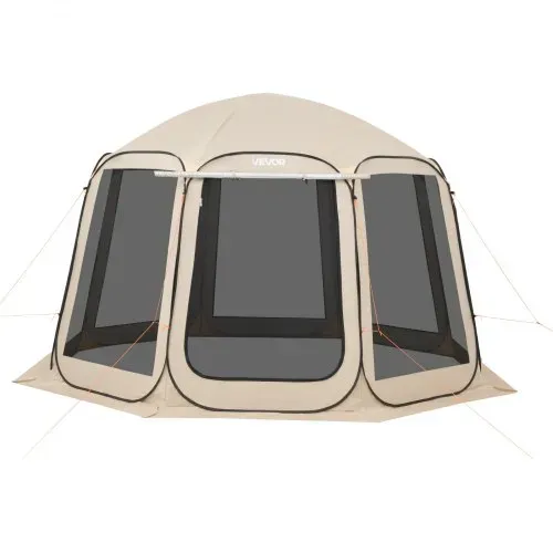 VEVOR Campingzelt, 365,76x335,28x230 cm, Pop-up-Zelt mit ausziehbarer Markise, Partyzelt für 10–12 Personen, inkl. Tragetasche & Netz-Seitenwände, für Terrasse & Outdoor-Aktivitäten, Beige – Bild 8