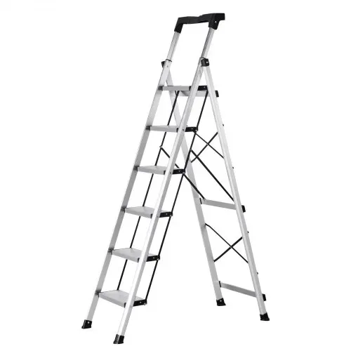 VEVOR Trittleiter 6 Stufen, Klappleiter mit Anti-Rutsch-Stufen & Komfortablem Handgriff, Haushaltsleiter Tragkraft 150 kg, Aluminium-Sicherheitsleiter für Küche, Lager, Haushalt & Büro, Silber – Bild 9