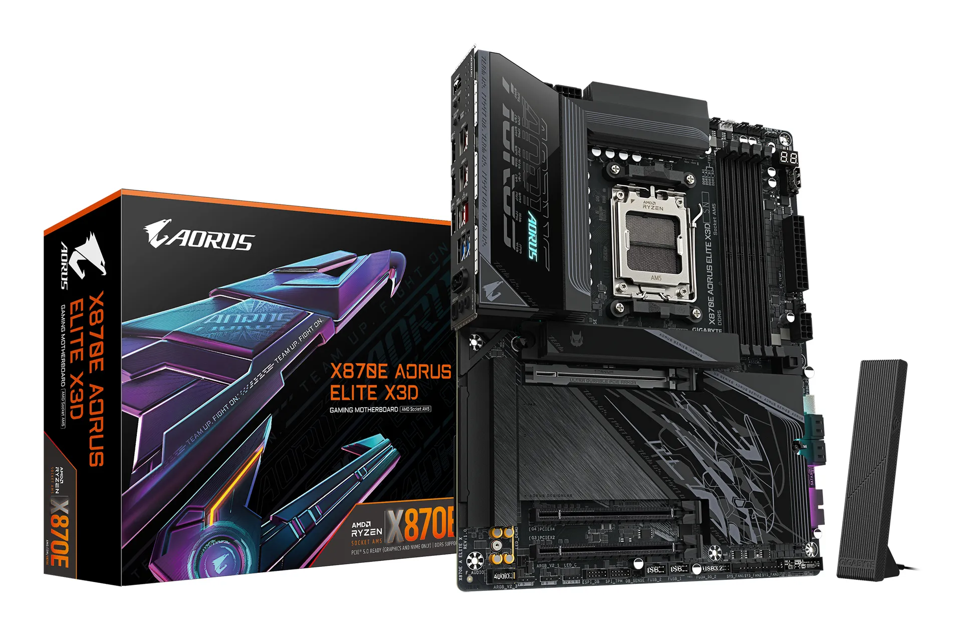 GIGABYTE X870E AORUS ELITE X3D Mainboard – Unterstützt AMD Ryzen 9000 Prozessoren, 16+2+2-Phasen Digital-VRM, bis zu 9000 Hz DDR5 (OC), 2 x PCIe 5.0 + 2 x PCIe 4.0, Wi-Fi 7, 5 GbE LAN, USB 4 GIGABYTE X870E AORUS ELITE X3D Mainboard – Unterstützt AMD Ryzen 9000 Prozessoren, 16+2+2-Phasen Digital-VRM, bis zu 9000 Hz DDR5 (OC), 2 x PCIe 5.0 + 2 x PCIe 4.0, Wi-Fi 7, 5 GbE LAN, USB 4
