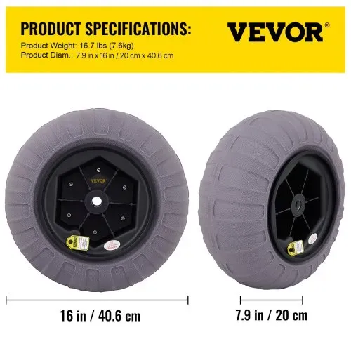 VEVOR 40,6 cm Ballonräder Reifen, TPU Strandräder Ersatz-Ballon-Sandreifen 80 kg Tragfähigkeit 2-3 PSI Niederdruck, für Kajakwagen Kanuwagen Strandwagen Gartenwagen Angelwagen – 2 Stück – Bild 6