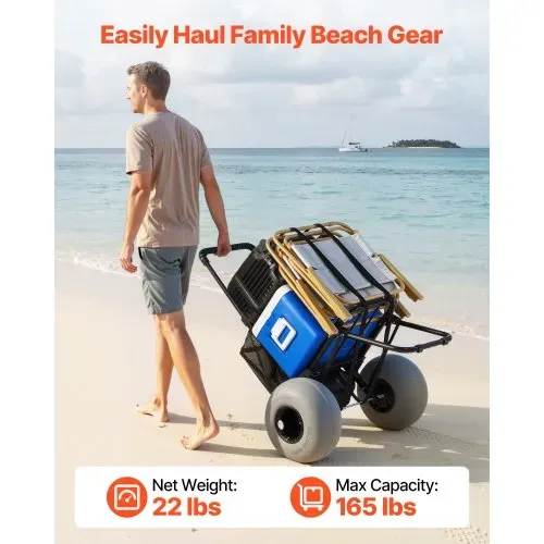 VEVOR Strandwagen mit Ballonreifen (12 Zoll), Faltbarer Strandtrolley mit 4-stufig Einstellbarem Schaumstoffgriff und Pumpe, Handwagen (75 kg Belastbar), Strandkarre Ideal für Camping und Angeln VEVOR Strandwagen mit Ballonreifen (12 Zoll), Faltbarer Strandtrolley mit 4-stufig Einstellbarem Schaumstoffgriff und Pumpe, Handwagen (75 kg Belastbar), Strandkarre Ideal für Camping und Angeln