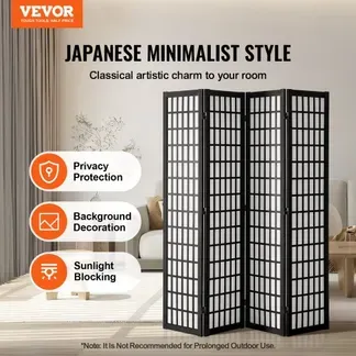 VEVOR 4-teiliger japanischer Raumteiler faltbarer Sichtschutz aus Holz für den Innenbereich, japanische Trennwände tragbare Dekorationsschirme zur Raumtrennung für Restaurant & Schlafzimmer VEVOR 4-teiliger japanischer Raumteiler faltbarer Sichtschutz aus Holz für den Innenbereich, japanische Trennwände tragbare Dekorationsschirme zur Raumtrennung für Restaurant & Schlafzimmer
