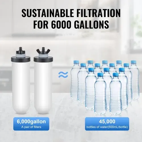 VEVOR Schwerkraft Wasserfiltersystem Edelstahl Arbeitsplattensystem 7,8+8,5L Wasserfiltrationssystem, reduziert Blei und bis zu 99 % Chlor, mit 2 Keramik-Kohlefiltern & Zapfhahn, Camping Wohnmobil – Bild 3