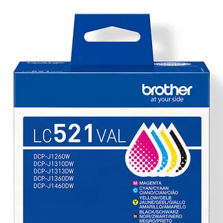 Brother LC521VAL Druckerpatrone 4 Stück(e) Original Schwarz, Cyan, Magenta, Gelb Brother LC521VAL Druckerpatrone 4 Stück(e) Original Schwarz, Cyan, Magenta, Gelb