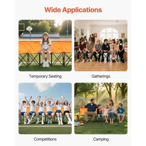 VEVOR tragbare Mannschaftsbank Sitzbank Campingbank (6 Personen) mit Seitentaschen & Tragetasche, Klappbank mit Rückenlehne, Seitenbank Sportbank für Fußball Baseball Outdoor-Aktivitäten Orange – Bild 5