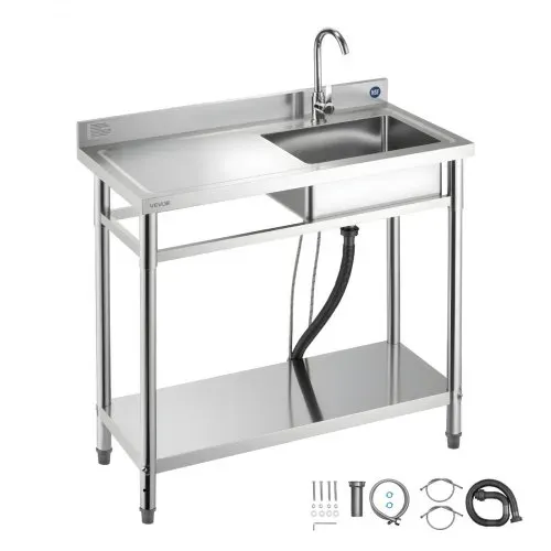 VEVOR Spültisch Spülbecken Edelstahl (100 x 50 x 94 cm), Einzelbecken mit Wasserhahn & Ablage, Küchenspüle für Garage Restaurant Wäscherei, Waschtisch Außenspüle mit Arbeitsplatte (links) VEVOR Spültisch Spülbecken Edelstahl (100 x 50 x 94 cm), Einzelbecken mit Wasserhahn & Ablage, Küchenspüle für Garage Restaurant Wäscherei, Waschtisch Außenspüle mit Arbeitsplatte (links)
