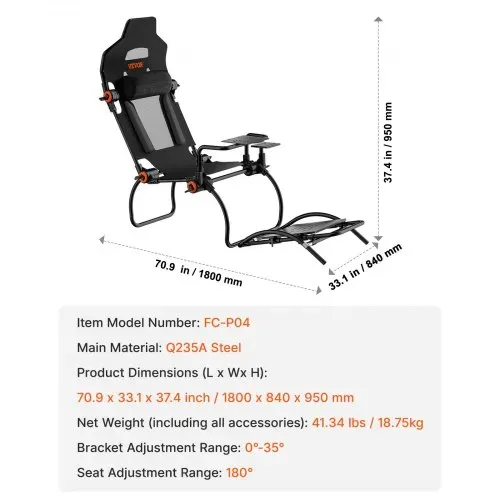 VEVOR Rennlenkradständer, faltbar, für Logitech G923/G920/G29, Lenkradständer und Fußpedalwinkel einstellbar, tragbarer Fahrsimulator-Cockpit aus Stahl, Thrustmaster T248P, GT-/Formel-Modus, große Größe – Bild 6