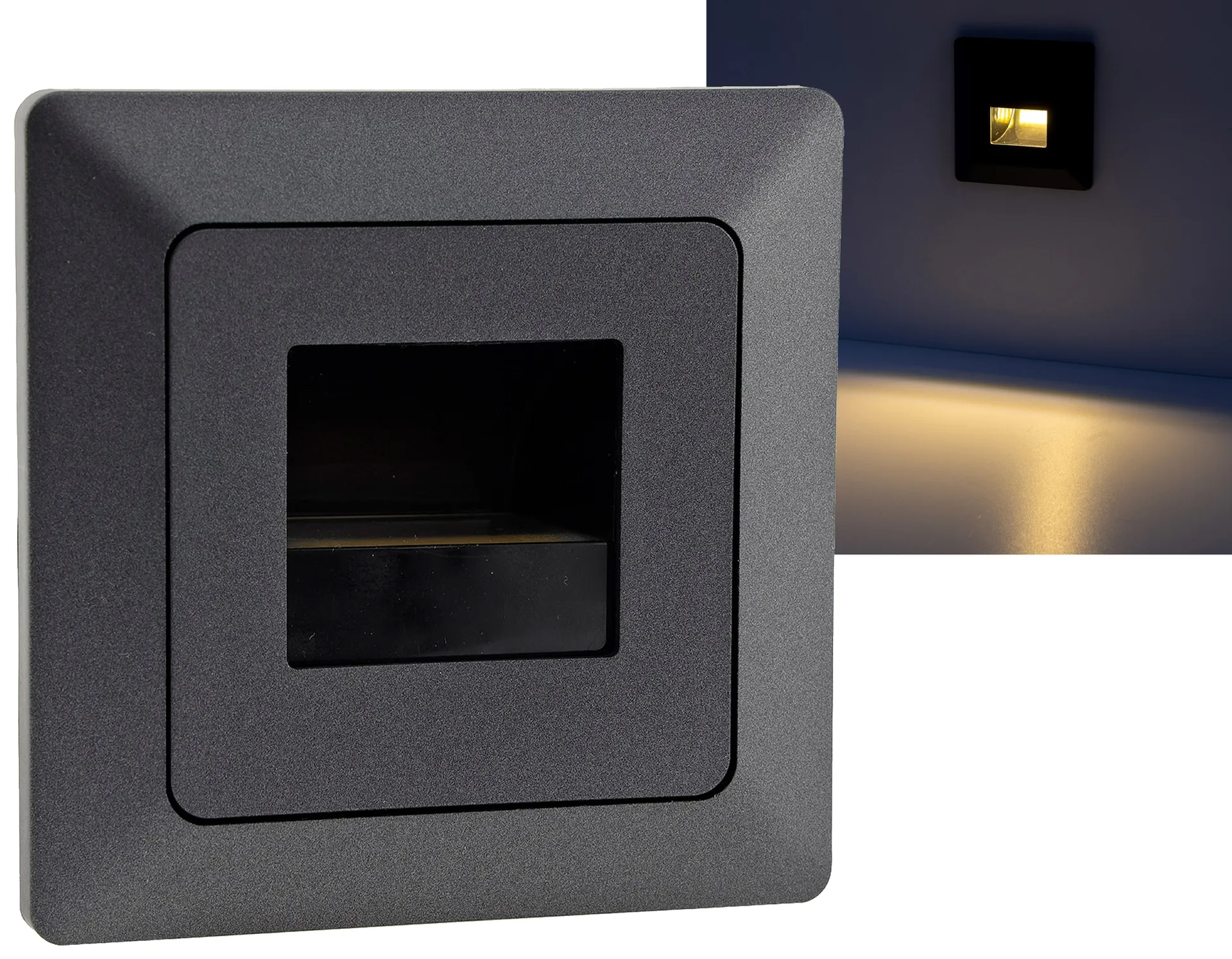 MILOS LED-Einbauleuchte „COB“ Anthrazit 80x80mm, 3000k, warmweiß, 55Lumen MILOS LED-Einbauleuchte „COB“ Anthrazit 80x80mm, 3000k, warmweiß, 55Lumen