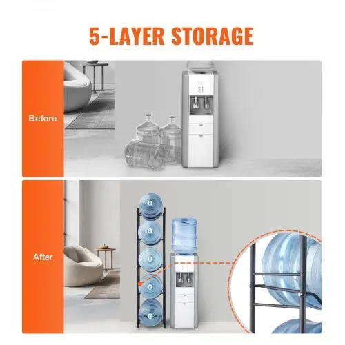 VEVOR Wasserkrughalter mit 5 Ebenen, 5-Gallonen-Wasserflaschenhalter, einreihiges Wasserflaschenregal für 5 Flaschen, robustes Wasserkrugregal für Küche, Büro, Wohnzimmer, schwarz – Bild 2