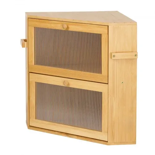 VEVOR Eck-Brotkasten 2 Ebenen Acrylfenster Brotbox 35x35x42 cm Bambusholz Ideal für Bagels, Muffins & Selbstgebackenes Brot, mit Magnetverschluss, Seitenhaken & Belüftungslöchern, Brotkiste Küche – Bild 8