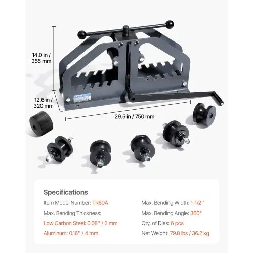 VEVOR Rohrbiegemaschine, max. 1-1/2 Zoll, manueller Rohrbieger mit 6 Matrizen, 360° Kupfer-Aluminium-Rohrbiegewerkzeug für Vierkant-, Rundrohre & Flachstangen, für HVAC-Klimaanlagen-Autoreparatur – Bild 6