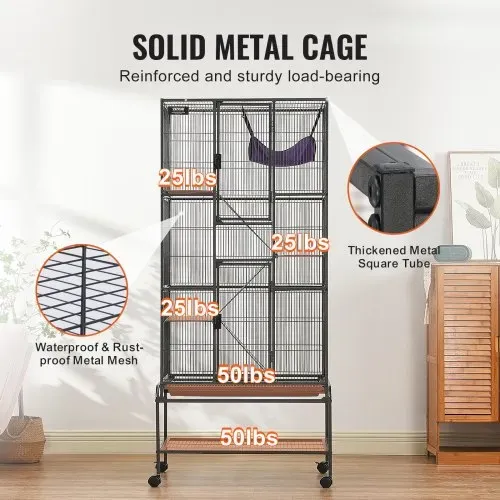 VEVOR 69" rollender Frettchenkäfig aus Metall, großer 4-stöckiger Critter Nation-Käfig, Kleintierkäfig mit Rampen und Tablett, einfach aufzubauen für Hausratten, Hamster, Meerschweinchen, Chinchillas, Eichhörnchen, Igel, Hasen – Bild 3