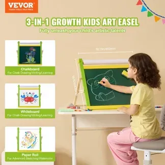 VEVOR Kindertafel, 3-in-1-hölzerne doppelseitige Spieltafel für Kinder mit magnetischem Whiteboard, Kreidetafel, Papierrolle, faltbarem Zeichenbrett mit Malzubehör für Kinder im Alter von 3-14 Jahren VEVOR Kindertafel, 3-in-1-hölzerne doppelseitige Spieltafel für Kinder mit magnetischem Whiteboard, Kreidetafel, Papierrolle, faltbarem Zeichenbrett mit Malzubehör für Kinder im Alter von 3-14 Jahren