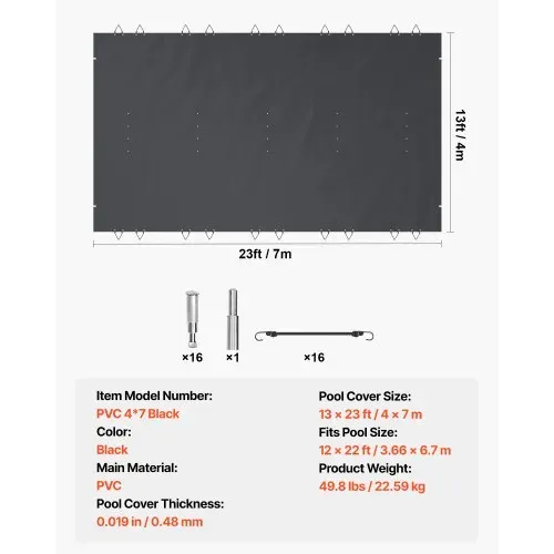VEVOR Pool Abdeckplane Rechteckig 4 x 7 m Schwimmbadabdeckung PVC Holzkohle Poolabdeckung wasserdicht Poolüberdachung Winterabdeckplane Schmutzabweisende Abdeckplane für Pool Rechteck Poolplane – Bild 6