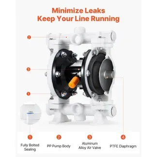 VEVOR Druckluft-Doppelmembranpumpe, 16,64L/min, 38,1 mm Einlass & Auslass, pneumatische Altöl-Transferpumpe, max. 100 PSI, Polypropylengehäuse, luftbetrieben für Diesel, Fett, Kerosin, Benzin VEVOR Druckluft-Doppelmembranpumpe, 16,64L/min, 38,1 mm Einlass & Auslass, pneumatische Altöl-Transferpumpe, max. 100 PSI, Polypropylengehäuse, luftbetrieben für Diesel, Fett, Kerosin, Benzin