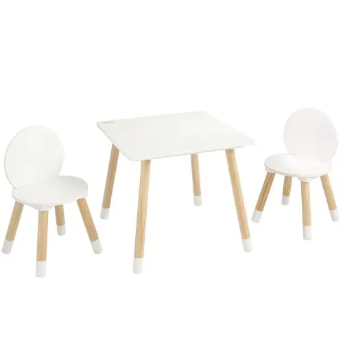 VEVOR Kindersitzgruppe Kindertisch, 2 Kinderstühle 1 Tisch Kindersitzgruppe aus Kiefernholz, Kindertisch-Set Stabile Kindermöbel Sitzmöbel für Kinder, Mädchen, Jungen, Spielzimmer Kindermöbelset Weiß – Bild 8