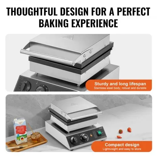 VEVOR kommerzielles Waffeleisen Waffelmaschine 2000 W antihaftbeschichtetes belgisches Waffeleisen aus Edelstahl mit Temperatur- und Zeitregelung, für Restaurant Bäckerei Snackbar 2 Stk. Waffeln – Bild 4