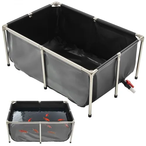 VEVOR Fischteich aus Segeltuch, 480 L Fischtank, PVC-Koi-Tank mit transparentem Sichtfenster, Goldfischtank mit Edelstahlrahmen & Ablassventil, für Zucht von Koi, Goldfisch (schwarz) VEVOR Fischteich aus Segeltuch, 480 L Fischtank, PVC-Koi-Tank mit transparentem Sichtfenster, Goldfischtank mit Edelstahlrahmen & Ablassventil, für Zucht von Koi, Goldfisch (schwarz)