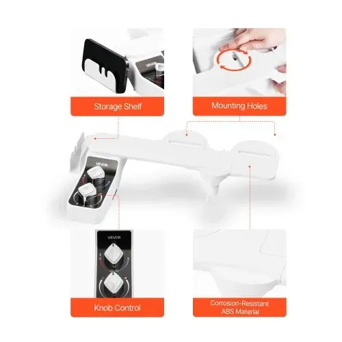 VEVOR Bidet-Toilettenaufsatz 7 mm ultradünner Toilettensitz-Aufsatz mit 2 einziehbaren Düsen (Kaltwasser / Warmwasser) & 2 Drehknöpfen & einstellbarm Wasserdruck für die Gesäß- und Intimwäsche – Bild 5