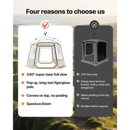 VEVOR Pop-up-Bubble-Zelt, 305 x 275 x 220 cm, transparentes Campingzelt, Garten-Kuppel-Iglu-Zelt mit Fenstern, Sportzelt, 540°-Panoramablick, für 4–8 Personen, Terrasse, Hinterhof – Bild 3