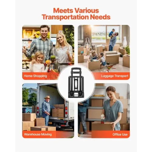 VEVOR Sackkarre klappbar, 50 kg Tragkraft, Transportkarre mit 2 Rädern & 1 elastischem Seil, Allzweck-Rollwagen mit Plattform, für Flughafen, Reisemöbel, Gepäck, Büroumzüge, Schwarz, 320x235x965mm – Bild 5